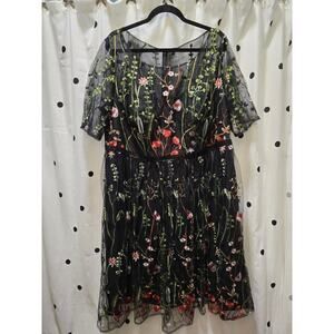 JJs House Black Floral Embroidered Midi Dress